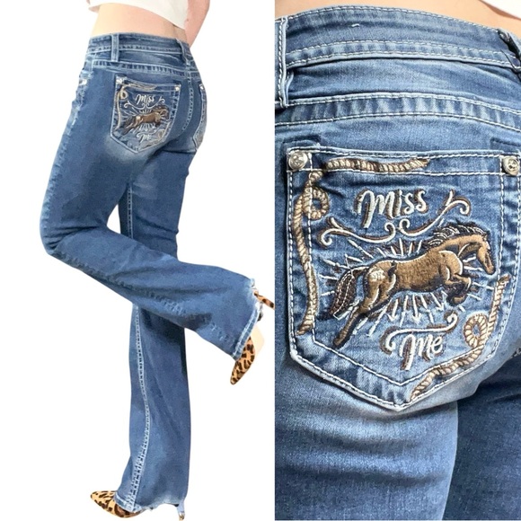 Miss Me Denim - Miss Me | Women's Mid Rise Embroidered Rope and Jumping Horse Bootcut Jeans